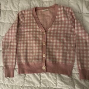 Sioni Pink and White Gingham Cardigan